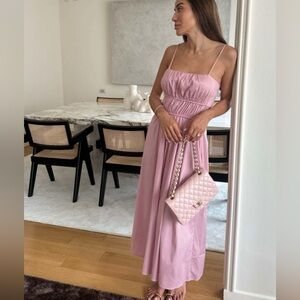 COS Gathered-Waist Pink Strap Midi Cotton Dress, size L
